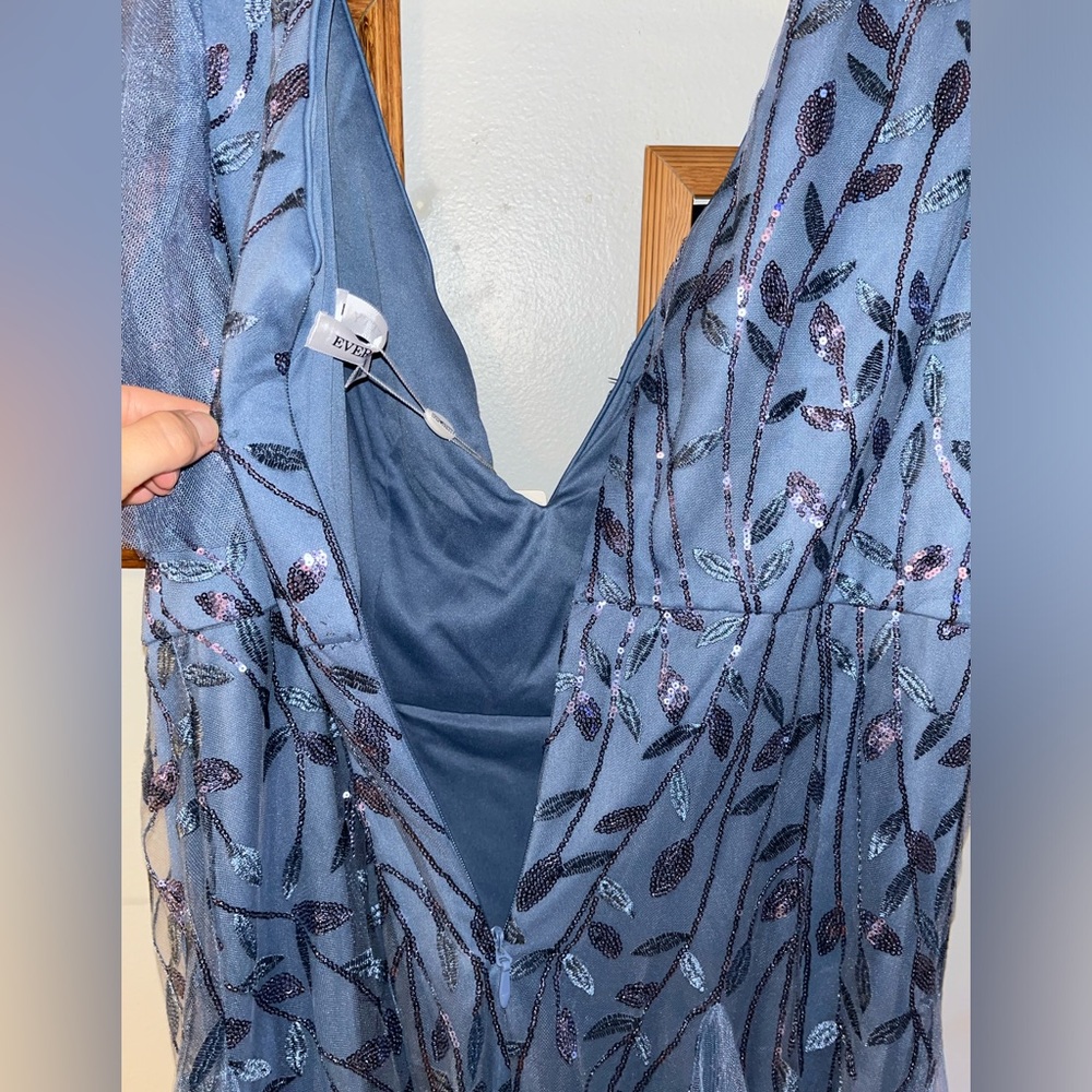 Shimmery V Neck Maxi Evening Dress by Ever Pretty - size 18. Dusty Blue color. - Picture 9 of 11